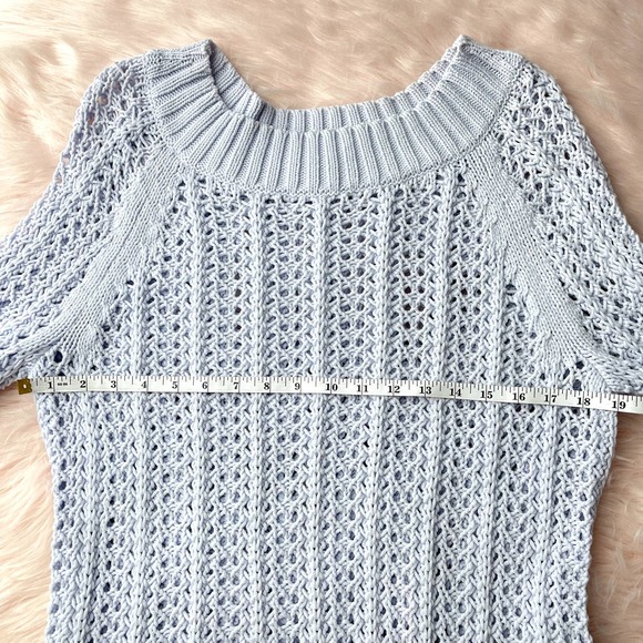 J.CREW Wide-Neck Beach Sweater Cotton Blend Pointelle in Light Blue - Size XS - Picture 6 of 8